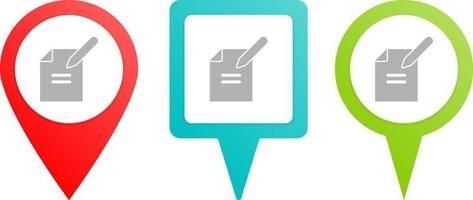 file, pencil, pin icon. Multicolor pin vector icon, diferent type map and navigation point. on white background