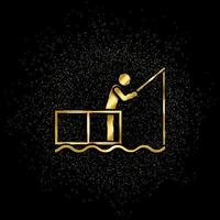 Fishing gold, icon. Vector illustration of golden particle on gold vector background