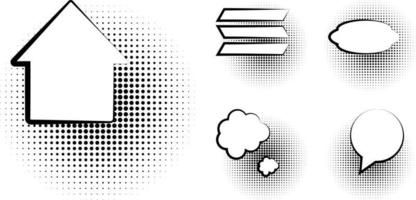 Set of blank template in Pop Art style. Vector Comic Text Speech Bubble Halftone Dot Background. Empty Cloud of Comics book dialog Space for Cartoon Box pop-art. Set of Pop Art