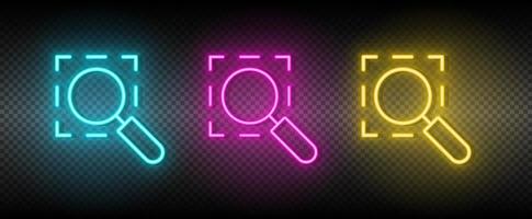 area, region, zoom vector icon yellow, pink, blue neon set. Tools vector icon on dark transparency background