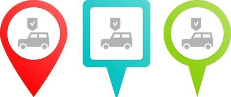 Auto insurance, car, protection, shield. Multicolor pin vector icon, diferent type map and navigation point. on white background