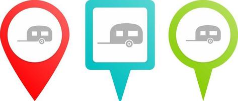 Caravan pin icon. Multicolor pin vector icon, diferent type map and navigation point.