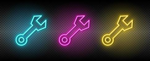options, preferences, wrench vector icon yellow, pink, blue neon set. Tools vector icon on dark transparency background