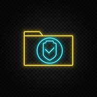 secure, folder neon vector icon. Blue and yellow neon vector icon. Vector transparent background