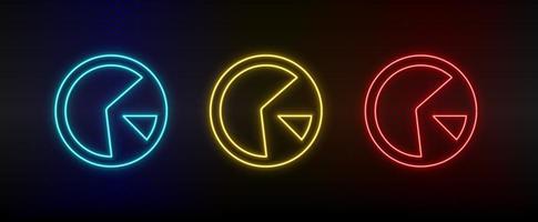 Neon icon set analytics, circle. Set of red, blue, yellow neon vector icon on dark transparent background