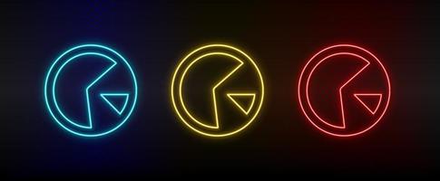 Neon icon set analytics, circle. Set of red, blue, yellow neon vector icon on dark transparent background