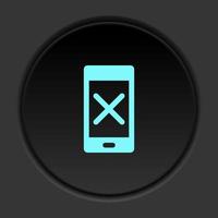 Dark button icon phone delete remove. Button banner round badge interface for application illustration on darken background vector