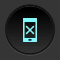 Dark button icon phone delete remove. Button banner round badge interface for application illustration on darken background vector