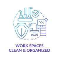 Clean and organized work spaces blue gradient concept icon. Job environment. Reducing workplace accidents tip abstract idea thin line illustration. Isolated outline drawing vector