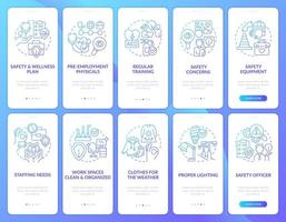 reduciendo accidentes a trabajo consejos azul degradado inducción móvil aplicación pantalla colocar. recorrido 5 5 pasos gráfico instrucciones con lineal conceptos. ui, ux, gui modelo vector