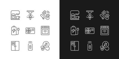 Smart appliances for home pixel perfect linear icons set for dark, light mode. Automated devices. Internet of things. Thin line symbols for night, day theme. Isolated illustrations. Editable stroke vector