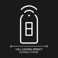 Smart light switch pixel perfect white linear icon for dark theme. Remote control of home lighting via smartphone. Thin line illustration. Isolated symbol for night mode. Editable stroke vector
