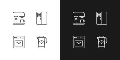 Smart kitchen appliances pixel perfect linear icons set for dark, light mode. Device for cooking. Smart home technology. Thin line symbols for night, day theme. Isolated illustrations. Editable stroke vector