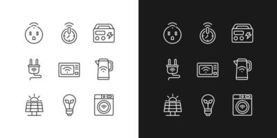 Efficient energy consumption pixel perfect linear icons set for dark, light mode. Smart devices. Internet of things. Thin line symbols for night, day theme. Isolated illustrations. Editable stroke vector