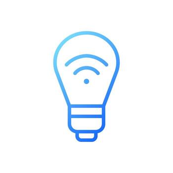 Smart light bulb pixel perfect gradient linear vector icon. Wireless connection to smartphone. Customize lighting. Thin line color symbol. Modern style pictogram. Vector isolated outline drawing
