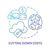 Cutting down costs blue gradient concept icon. Reduce expenses. AI in cloud computing advantages abstract idea thin line illustration. Isolated outline drawing vector