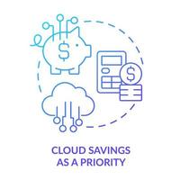 Cloud savings as priority blue gradient concept icon. Cutting out costs. Manage expenses. Profitable abstract idea thin line illustration. Isolated outline drawing vector