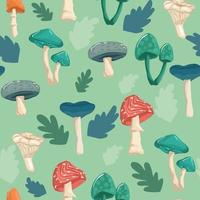 mushroom seamless pattern design - cute mushrooms with white dots on green background, Colorful background for printing brochure, poster, card, print, textile,magazines, sport wear. geometric vector