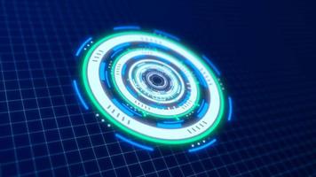 Abstract round blue ring of lines HUD elements circles energy futuristic scientific hi-tech digital abstract HUD background. Video 4k, 60 fps