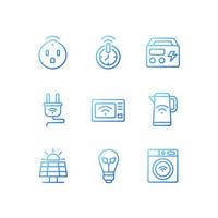 Efficient energy consumption pixel perfect gradient linear vector icons set. Smart devices. Internet of things. Thin line contour symbol designs bundle. Isolated outline illustrations collection