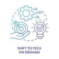 Shift to tech on demand blue gradient concept icon. IoT optimization. Digital adjustment. Involve innovations abstract idea thin line illustration. Isolated outline drawing vector