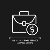 Salary pixel perfect white linear icon for dark theme. Worker payment. Compensation for work. Fixed wages. Hiring. Thin line illustration. Isolated symbol for night mode. Editable stroke vector