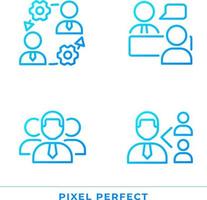 Teamwork pixel perfect gradient linear vector icons set. Onboarding process. Job interview. Referral program. Thin line contour symbol designs bundle. Isolated outline illustrations collection