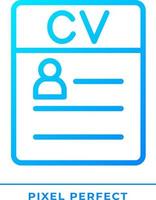 CV pixel perfect gradient linear vector icon. Candidate information. Knowledge, skills and experience. Resume. Thin line color symbol. Modern style pictogram. Vector isolated outline drawing