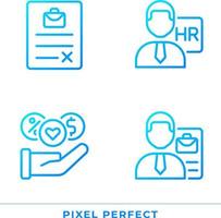 Job position benefits pixel perfect gradient linear vector icons set. Human resource manager. Sign contract. Thin line contour symbol designs bundle. Isolated outline illustrations collection