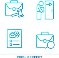 Recruitment stages pixel perfect gradient linear vector icons set. Job searching and description. Labour rights. Thin line contour symbol designs bundle. Isolated outline illustrations collection