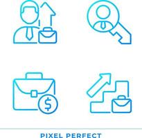 Career opportunities pixel perfect gradient linear vector icons set. Promotion of employee. Business growth. Thin line contour symbol designs bundle. Isolated outline illustrations collection