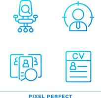 Worker selection process pixel perfect gradient linear vector icons set. Job position. Applicant resume. Employee. Thin line contour symbol designs bundle. Isolated outline illustrations collection