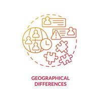 Geographical differences red gradient concept icon. Miscommunication. IT staffing service disadvantage abstract idea thin line illustration. Isolated outline drawing vector