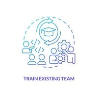 Train existing team blue gradient concept icon. Employees education for career development. IT staffing tip abstract idea thin line illustration. Isolated outline drawing vector