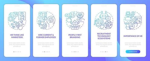 Recruitment trends blue gradient onboarding mobile app screen. Human resources walkthrough 5 steps graphic instructions with linear concepts. UI, UX, GUI template vector