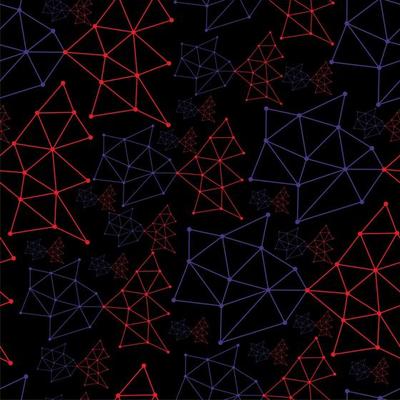 Futuristic neon seamless pattern with light. Blue and red lines, dots. Grid pattern.
