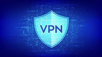 VPN. Virtual private network icon made with binary code. Data encryption, IP substitute. Secure VPN connection. Cyber security and privacy. Matrix background with digits 1.0. Vector Illustration.