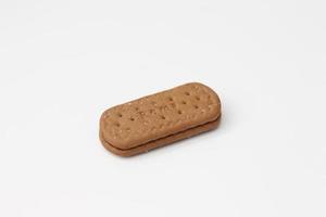 a close up of chocolate biscuit isolated on white background. photo