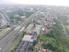 aerial view of Tugu Pancakarsa in the morning at the crossroads photo