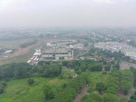 aerial view of the construction process of a shopping center in the middle of the city. photo