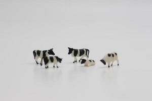 a close up of miniature figures of a herd of cows photo