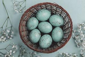Hand painted pastel colored Easter eggs background. Happy Easter greeting card or invitation. photo