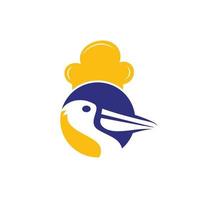 Pelican chef vector logo design template. Seafood restaurant chef logo concept.