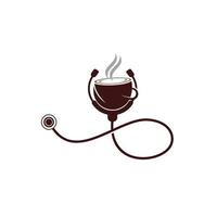 diseño de logotipo de vector de café saludable. estetoscopio médico con diseño de logotipo de taza de café.