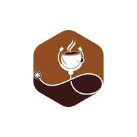 diseño de logotipo de vector de café saludable. estetoscopio médico con diseño de logotipo de taza de café.