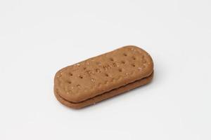 a close up of chocolate biscuit isolated on white background. photo