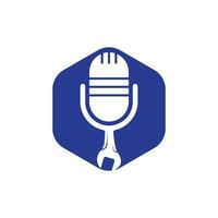 reparar el diseño del logotipo del vector de podcast. diseño de icono de llave inglesa y micrófono.