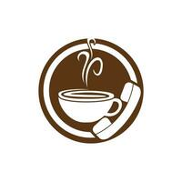 Coffee call vector logo design. Handset and cup icon.