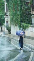 The people walking with umbrella in the rainy day photo