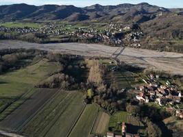 farmed fields of Borghetto di Borbera Piedmont Italy Village aerial View Panorama landscape photo